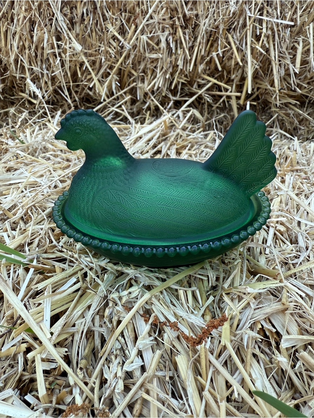 Frosted green mini hen on a nest